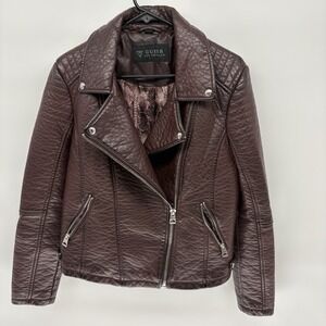Guess Vegan Leather Moto Jacket Asymmetrical‎ Zip Snakeskin Print Lined Women L
